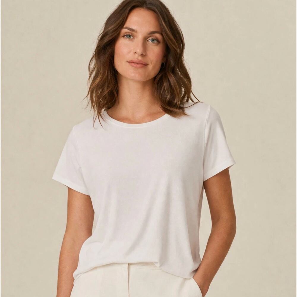 NEW Eileen Fisher Tee Women's 2X Plus White Organic Cotton Interlock Round Neck